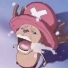 an animated image of a person wearing a red hat and holding his mouth wide open