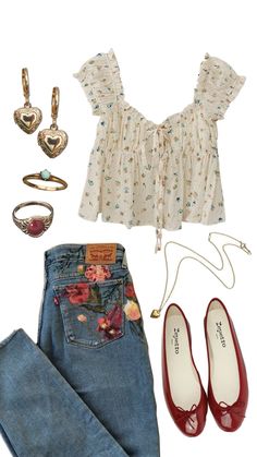 #fashion #ootd Shoes For Style, Cute Outfits Soft Aesthetic, Outside Date Outfit, Springtime Fashion, Summer Outfit Smart Casual, Girly Vintage Aesthetic Outfits, Summer Vintage Aesthetic Outfits, Cute Vintage Style, Modern Cottage Core Outfits