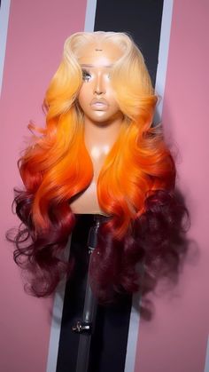 Hair Color Ideas Wigs, Black Wigs With Color, Black Wig With Color, Color Wig Hairstyles, Colored Roots Wig, Colored Roots With Black Hair Wig, Dyed Roots On Black Hair Wig, Dyed Wigs, Custom Color Lace Front Wigs