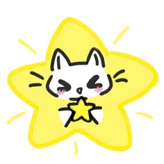 a yellow star with a black and white cat on it