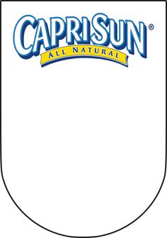 the caprisun all natural logo on a white shield with blue and yellow lettering