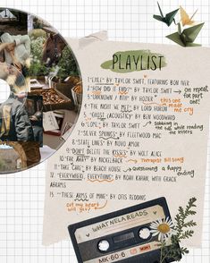 a collage of photos with an old tape recorder in the foreground and a playlist written on it