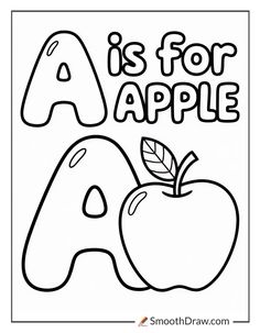 an apple is for apple coloring page with the letter a and two apples on it