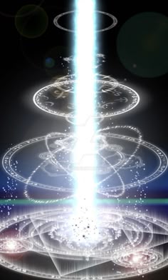 an image of a light beam coming out of the center of a structure with circles around it