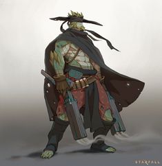 a character from the video game starfall standing with two swords in his hands and one hand on his hip