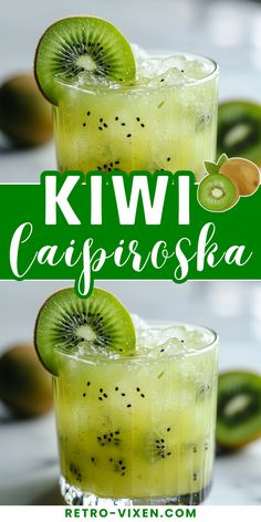 two kiwi drink glasses with the words kiwi cappuccisa above them