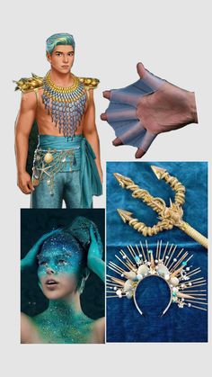 two pictures with different designs on them and one is wearing a headpiece, the other has