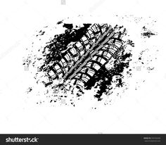 black and white tire tracks with splattered paint