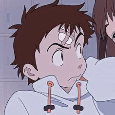 two anime characters are staring at each other