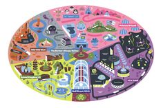 a circular map with many different things in it