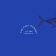 the fish market logo on a blue background with an image of a marlinfish