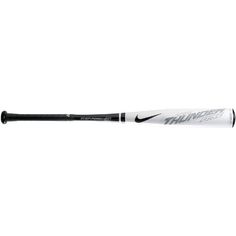 the baseball bat is black and white with nike logo on it's side,