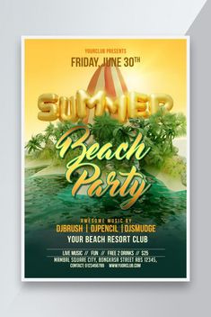 a summer beach party flyer with palm trees