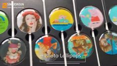 the spoons are decorated with pictures of people and animals in different colors on them
