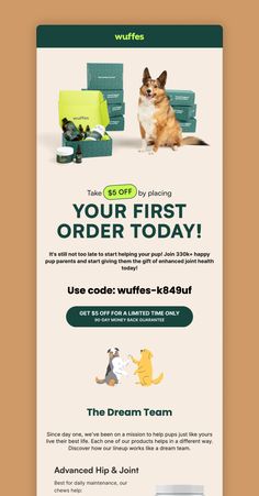 an advertisement for the company's first order today, with dogs and cats on it