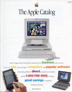 an advertisement for the apple catalog features computers