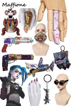 Arcane Jinx Finger Covers Cosplay Weapons Power Necklace Game LOL Arcane 2 Jinx Glasses Mask Costume Jinx Arcane Mask, Jinx Mask, Jinx Finger, Arcane Accessories, Jinx Accessories, Arcane Crafts, Arcane Props, League Of Legends Poster, Jinx Cosplay