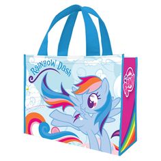 a blue shopping bag with rainbow dash on it