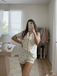 night sleep wear pajama shorts shirt pjs cherry print white cute Cute Night Shorts, Night Clothes For Girl, Cotton On Pajamas, Pajamas Teens, Pjama Set, Cute Night Outfits Pajamas, Pj Set Women, Night Sets For Women, Comfy Pajama Outfits