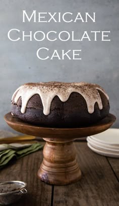 mexican chocolate cake with white icing on top