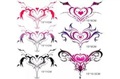 four different heart shaped tattoos on a white background