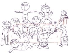 a drawing of some people sitting on a couch and one person standing in front of them