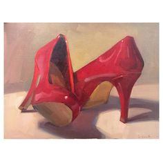 a painting of a red high heeled shoe