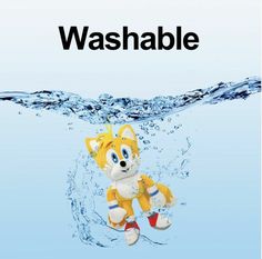 an image of a cartoon character in the water with words that say, washable