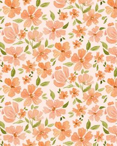 an orange and green flower pattern on a white background
