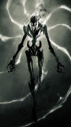 an animated image of a man with long legs and arms, standing in front of a circular