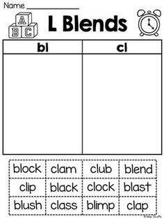 a worksheet with the words l blends and cll in black and white
