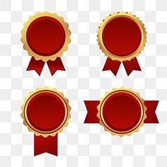 three red and gold medals with ribbons on transparent background, award, medal, badge png and psd