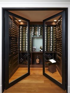an open wine cellar with lots of bottles in it