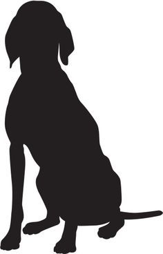 the silhouette of a dog sitting down with its head turned to the side, looking at something
