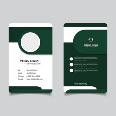a green and white business card with an image of a golf ball on the front
