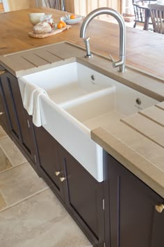 the kitchen sink is clean and ready for us to use