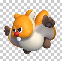 an animal character flying through the air with its mouth open and tongue out, on a transparent