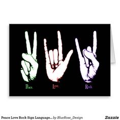 the peace sign language is shown in three different colors and sizes, including one for each hand