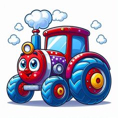 an image of a cartoon tractor with big wheels