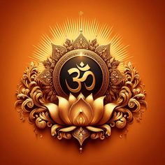 an image of the omen symbol in gold and black on a red background with golden leaves