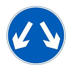 a blue sign with two arrows pointing in opposite directions