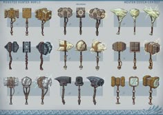 an image of different types of objects in the style of steampunke world