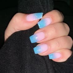 Summer Ombre Dip Nails, Baby Blue Engagement Nails, Blue Ambre Nails, Blue Fade Nails, Ombre Nails Blue And Pink, Light Blue Ombre Nails, Cotton Candy Dip Nails, Cotton Candy Blue Nails, Blue Ombre Nails Short