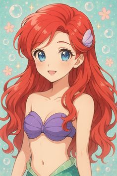 Cute Ariel, Disney Princess Manga, Ariel Anime, Ariel Character, Anime Disney Princess, Disney Princess Fanart Cute, Princess Fanarts Anime, Little Ariel, Cartoon Ariel