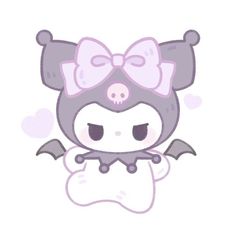 an animal with a bow on it's head and wings in the shape of a bat