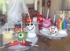 there are many cake pops that have been made to look like cartoon characters on them