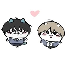 two anime characters are sitting next to each other