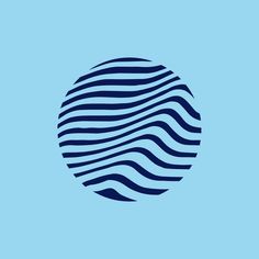 a blue and white circle with wavy lines in the center on a light blue background
