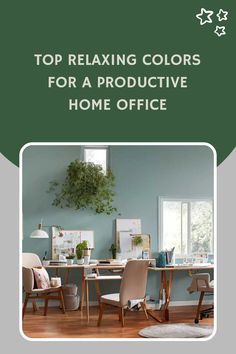 Home office with a calming green color scheme, featuring modern furniture and natural light.