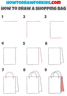 how to draw a shopping bag step by step instructions for kids and adults with pictures